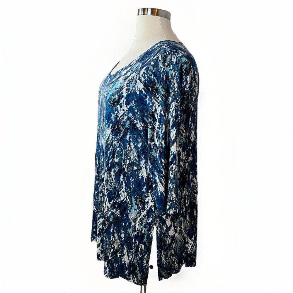 Cynthia Rowley Top Women’s 2X Blue Scoop Neck 3/4 Sleeves Stretch High Low Hem - Picture 2 of 9